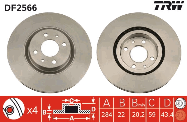 Jeu de 2 disques de frein TRW DF2566