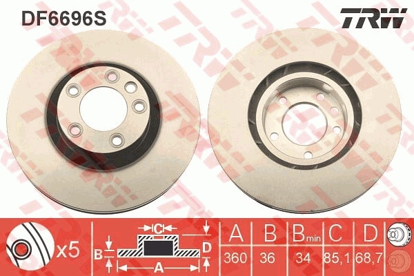 Disque de frein TRW DF6696S (Vendu à l'unité)