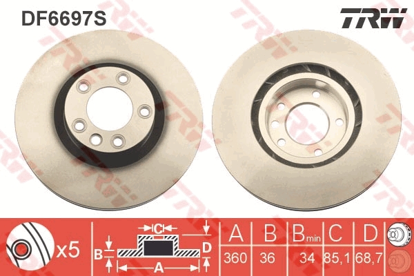 Disque de frein TRW DF6697S (Vendu à l'unité)