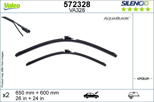 Jeu de 2 balais d'essuie-glace VALEO 572328 - 650+600 mm