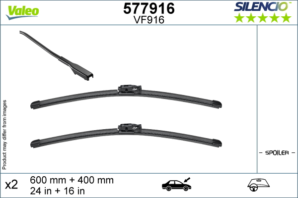 Jeu de 2 balais d'essuie-glace VALEO 577916 - 600+400 mm