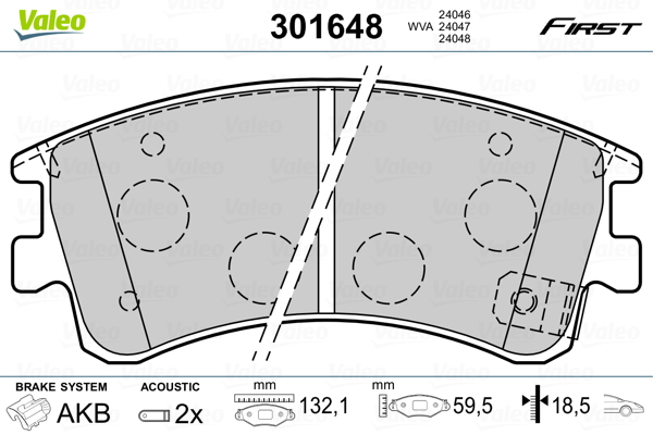 Jeu de 4 plaquettes de frein VALEO 301648