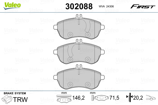 Jeu de 4 plaquettes de frein VALEO 302088