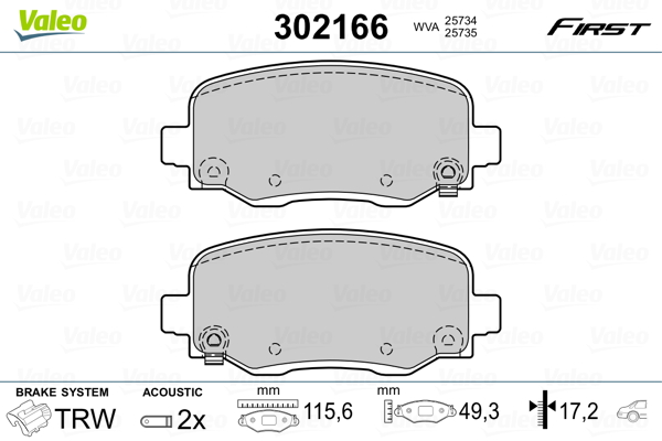 Jeu de 4 plaquettes de frein VALEO 302166