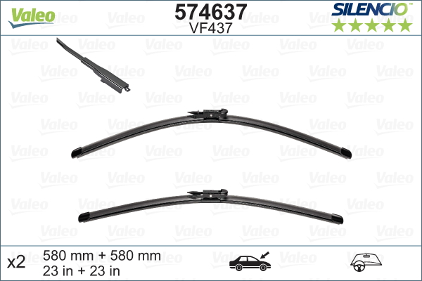 Jeu de 2 balais d'essuie-glace VALEO 574637 - 580+580 mm