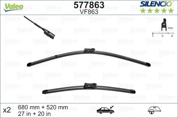 Jeu de 2 balais d'essuie-glace VALEO 577863 - 680+520 mm