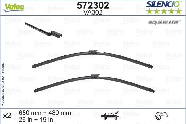 Jeu de 2 balais d'essuie-glace VALEO 572302 - 615+480 mm