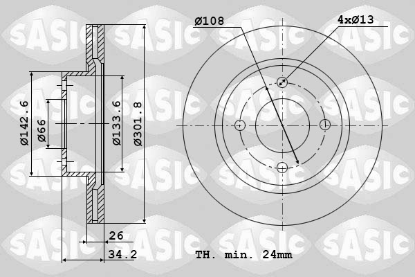 Jeu de 2 disques de frein SASIC 6100006