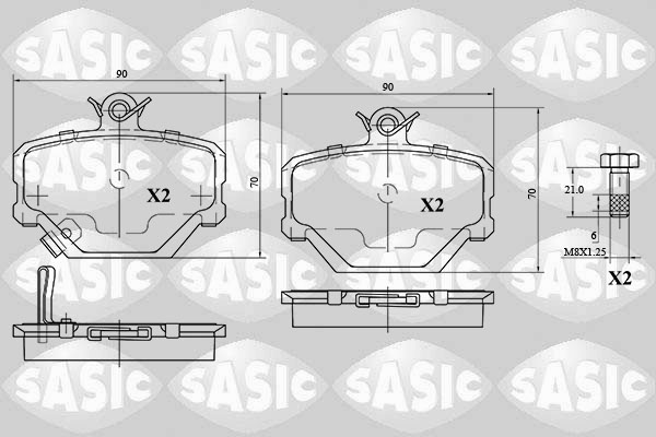 Jeu de 4 plaquettes de frein SASIC 6216045