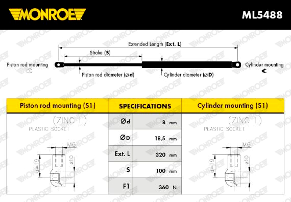 Vérin de hayon de coffre MONROE ML5488