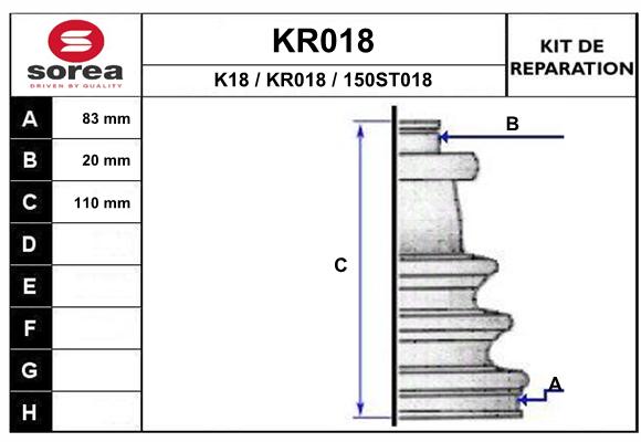 Soufflet de cardan SEEAC KR018 (côté roue)