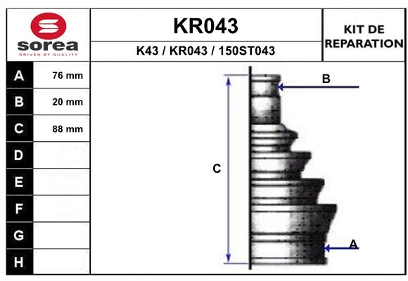 Soufflet de cardan SEEAC KR043 (côté roue)