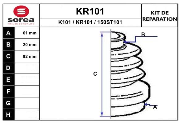 Soufflet de cardan SEEAC KR101 (côté roue/boîte)