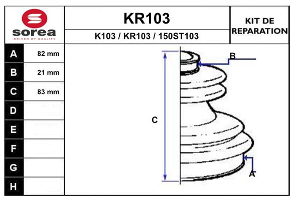 Soufflet de cardan SEEAC KR103 (côté roue/boîte)