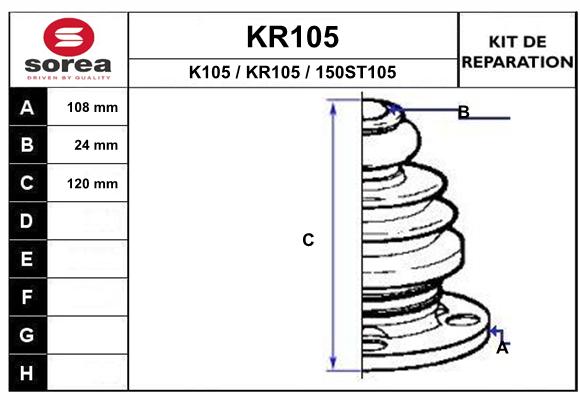 Soufflet de cardan SEEAC KR105 (côté roue/boîte)