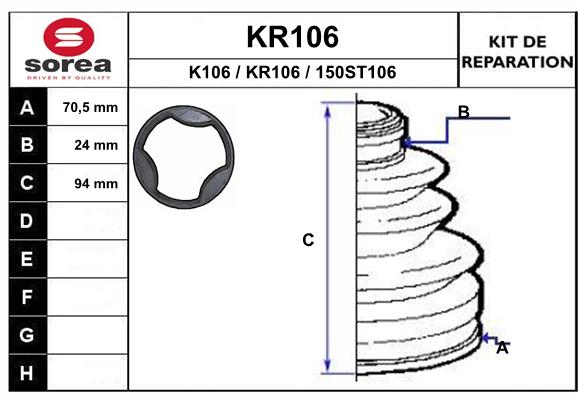 Soufflet de cardan SEEAC KR106 (côté boîte)