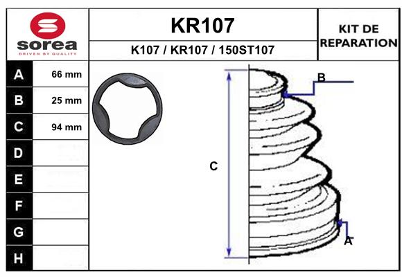 Soufflet de cardan SEEAC KR107 (côté boîte)