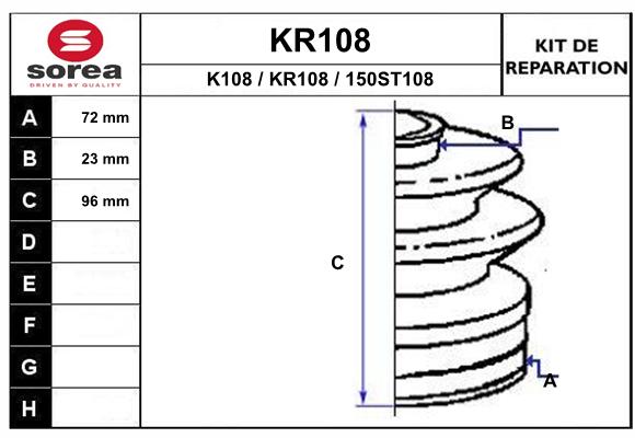 Soufflet de cardan SEEAC KR108 (côté boîte)