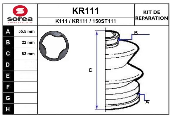 Soufflet de cardan SEEAC KR111 (côté boîte)