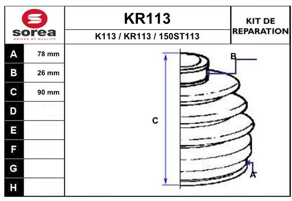 Soufflet de cardan SEEAC KR113 (côté roue)