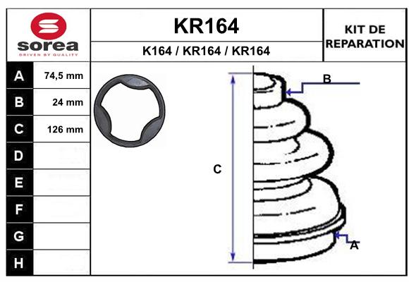 Soufflet de cardan SEEAC KR164 (côté boîte)