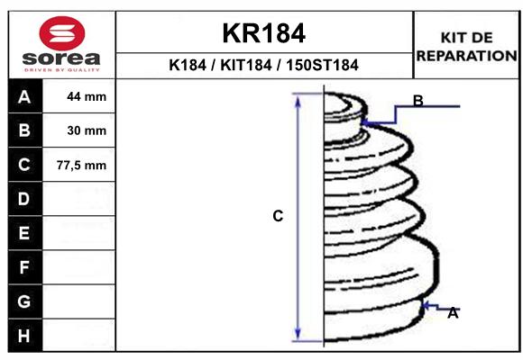 Soufflet de cardan SEEAC KR184 (côté roue)