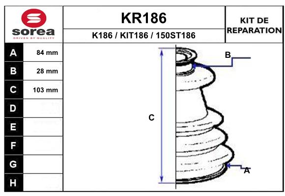 Soufflet de cardan SEEAC KR186 (côté roue)