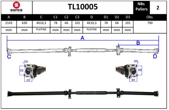 Arbre de transmission d'entraînement essieux SEEAC TL10005