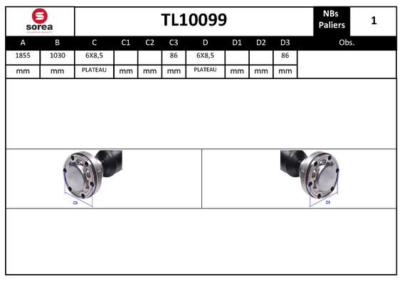 Arbre de transmission d'entraînement essieux SEEAC TL10099