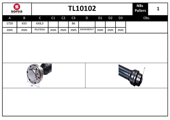 Arbre de transmission d'entraînement essieux SEEAC TL10102