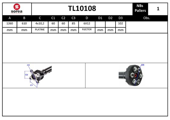 Arbre de transmission d'entraînement essieux SEEAC TL10108