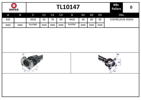 Arbre de transmission d'entraînement essieux SEEAC TL10147