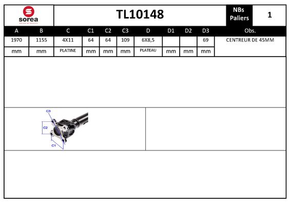 Arbre de transmission d'entraînement essieux SEEAC TL10148