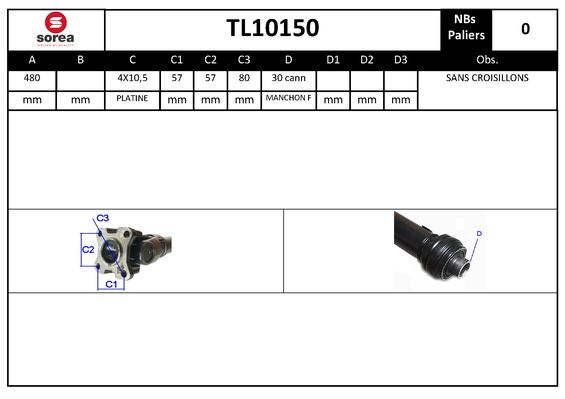 Arbre de transmission d'entraînement essieux SEEAC TL10150