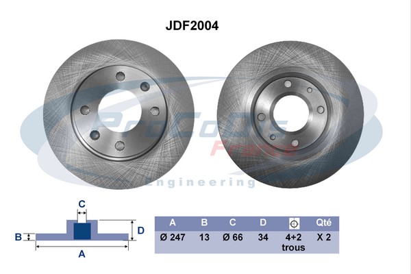 Jeu de 2 disques de frein PROCODIS FRANCE JDF2004