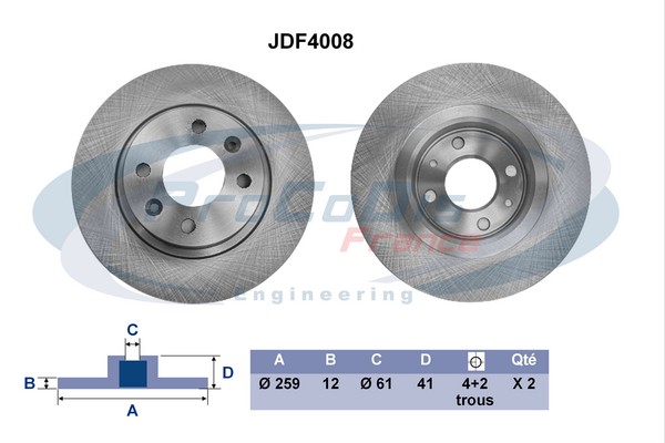 Jeu de 2 disques de frein PROCODIS FRANCE JDF4008