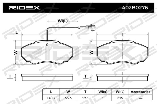 Jeu de 4 plaquettes de frein RIDEX 402B0276