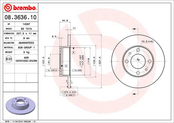 Jeu de 2 disques de frein BREMBO 08.3636.10