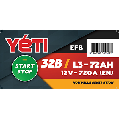 YETI - Batterie voiture Start & Stop AGM 70AH 760A (n°32) - Carter