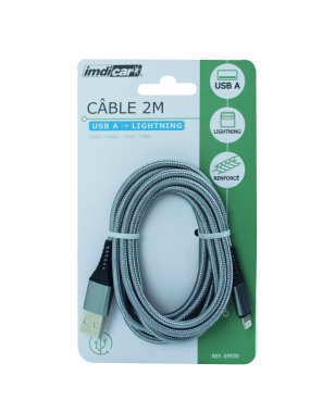 Câble renforcé USB-A vers LIGHTNING 2.4A 2 mètres