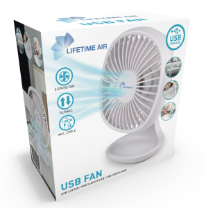 Mini-ventilateur USB blanc orientable 1A 5 watts et 3 vitesses LIFETIME AIR